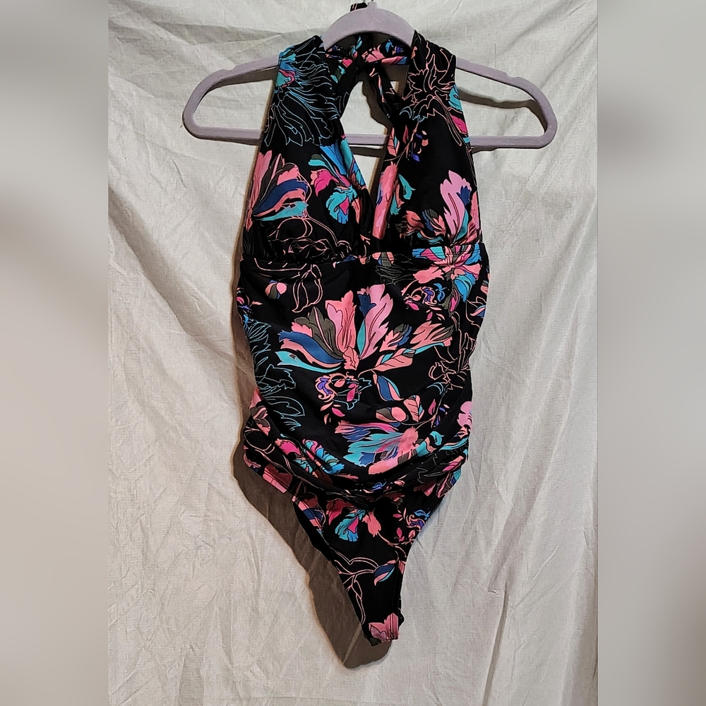Time and Tru Black Swimsuit with Pink Accents